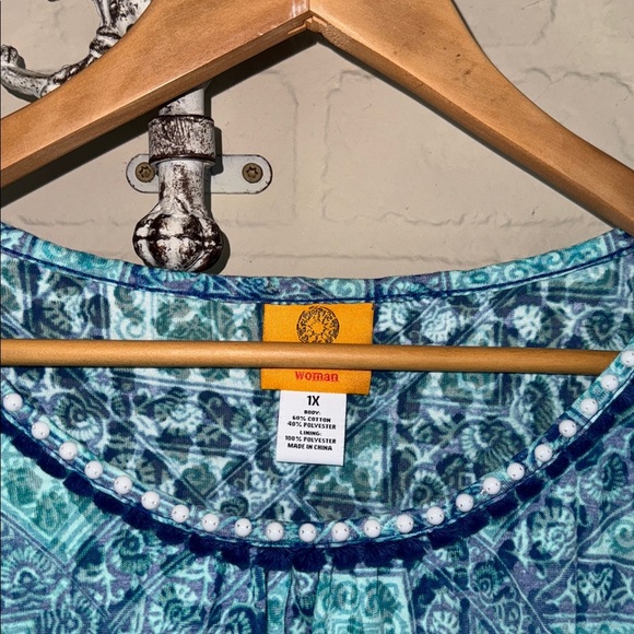 Ruby Rd blouse under shirt cami tank attached semi sheer top tassel trim 1X NEW - Picture 3 of 5